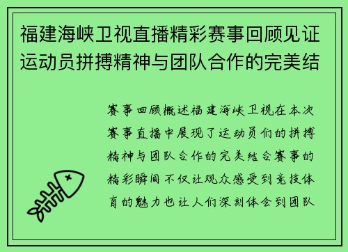 福建海峡卫视直播精彩赛事回顾见证运动员拼搏精神与团队合作的完美结合